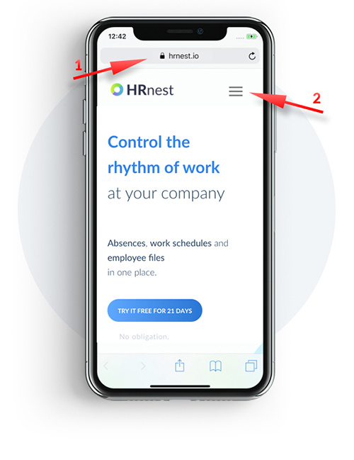 Enter HRnest.io in the bar and expand the menu