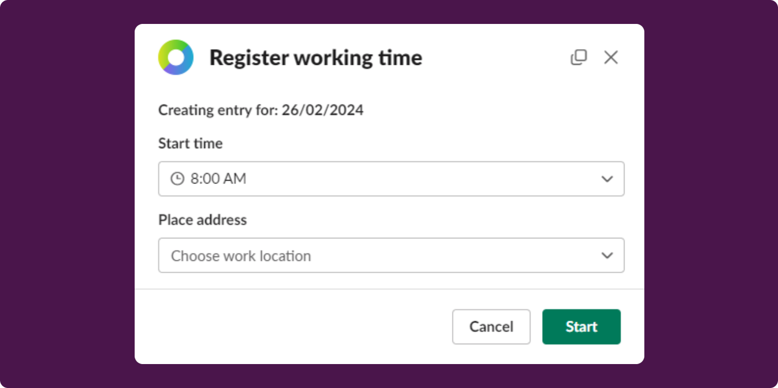 Slack HRnest - Register time - Indicating hours